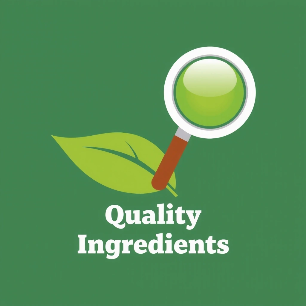A magnifying glass hovering over a vibrant green leaf, symbolizing quality ingredients and transparency.