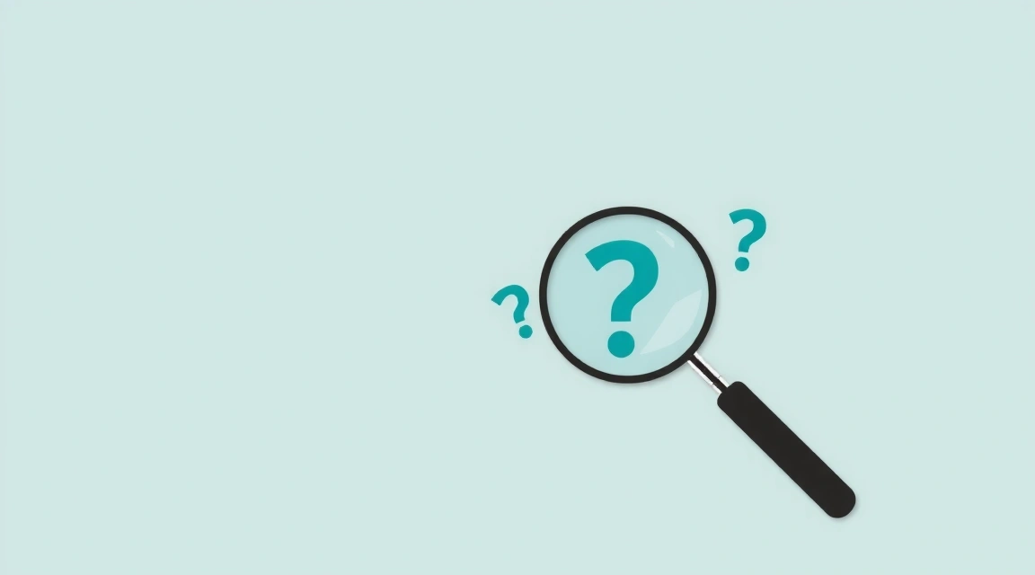 A minimalist illustration of a magnifying glass over a question mark, symbolizing clear answers and information.