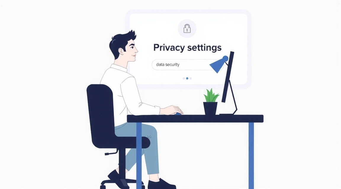 Illustration of a person reviewing privacy settings on a computer screen, symbolizing user control over data.